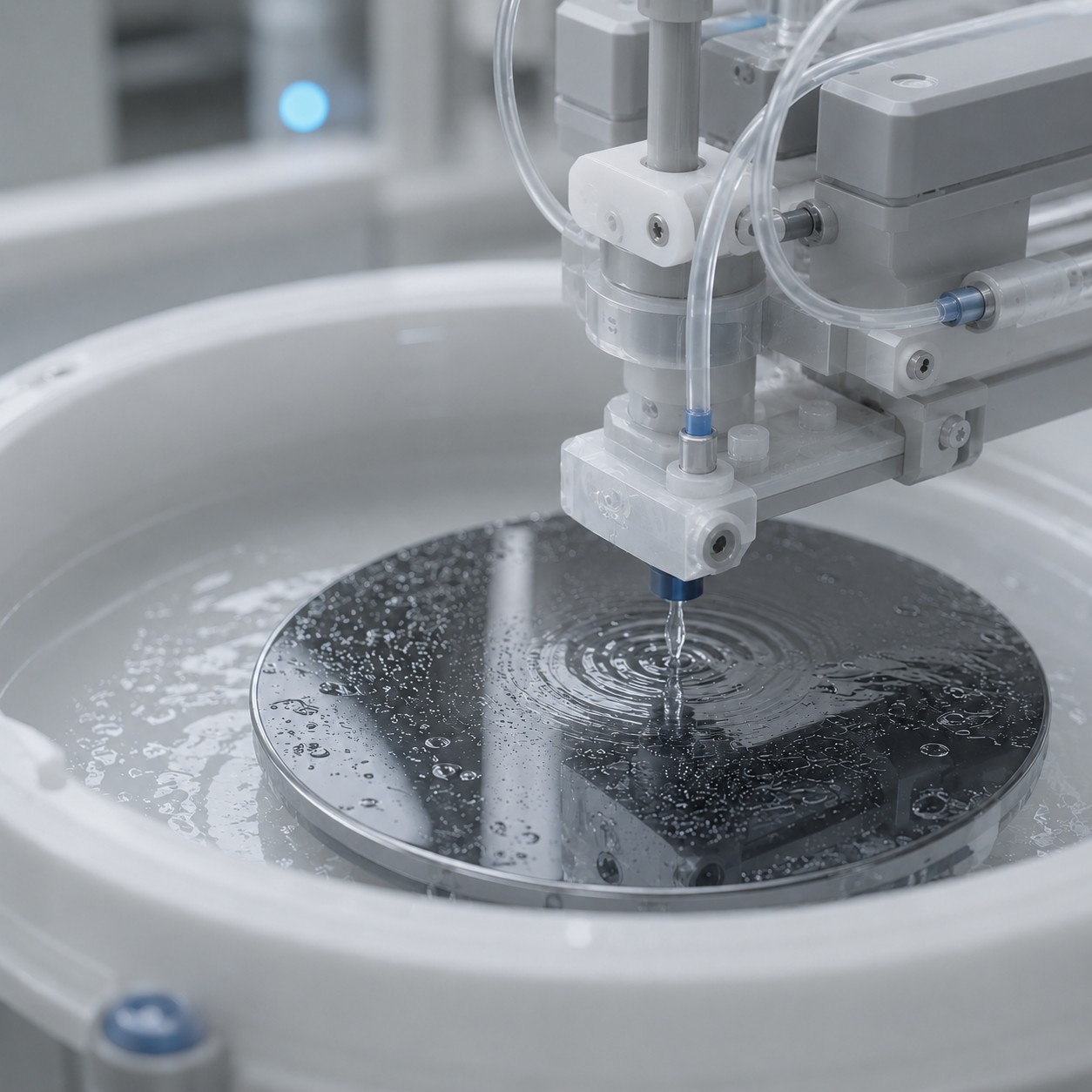 Wet-chemistry process station for wafer treatment in the cleanroom