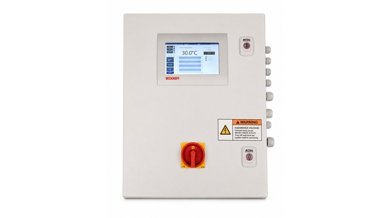 4Tex heater controller cabinet with Beckhoff HMI touch panel in the manufacturing environment